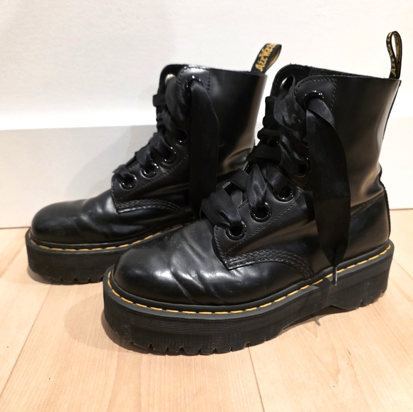 Dr Martens Molly Combat Boots High Top Shoes Boots Leather Black Womens 9 Grunge - Picture 7 of 10